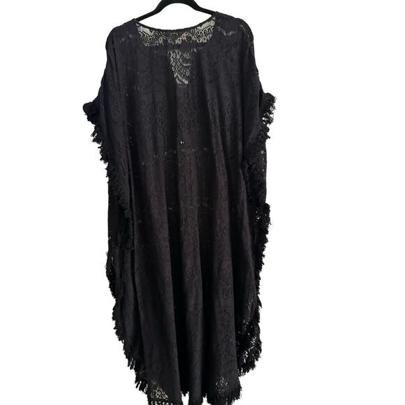 Lovestitch Women's Black V-Neckline Fringe Mini Kaftan Dress Size Medium - Picture 6 of 8
